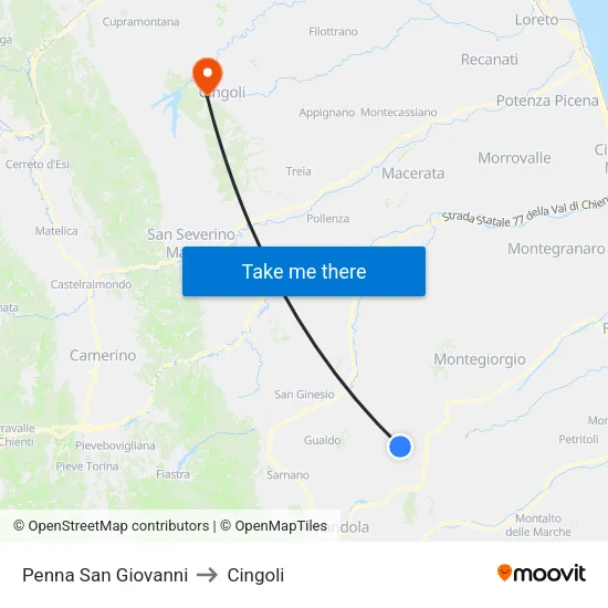 Penna San Giovanni to Cingoli map