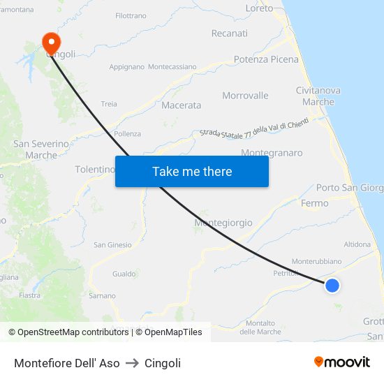 Montefiore Dell' Aso to Cingoli map
