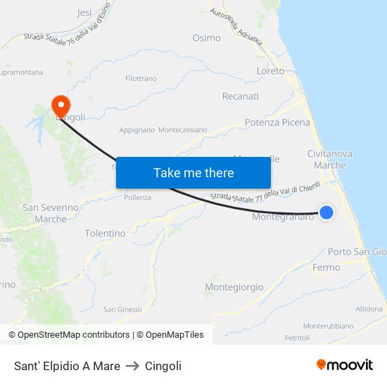 Sant' Elpidio A Mare to Cingoli map