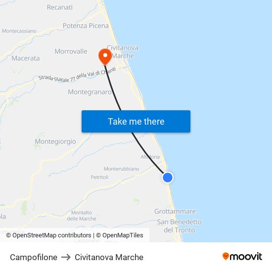 Campofilone to Civitanova Marche map