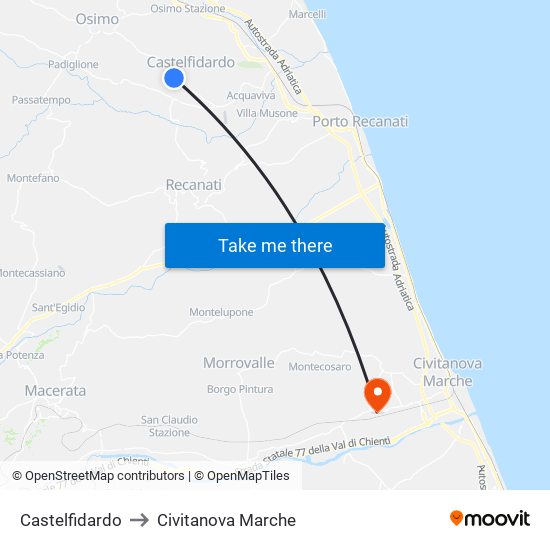 Castelfidardo to Civitanova Marche map