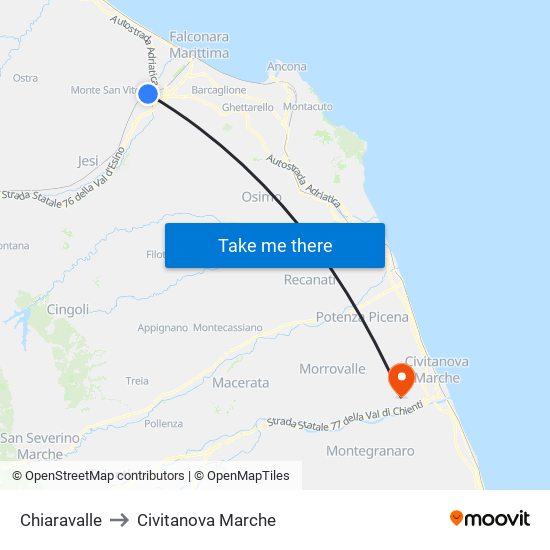 Chiaravalle to Civitanova Marche map