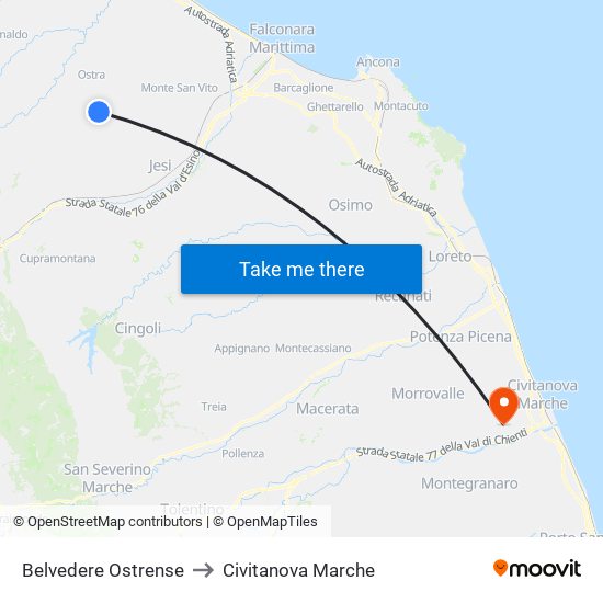 Belvedere Ostrense to Civitanova Marche map