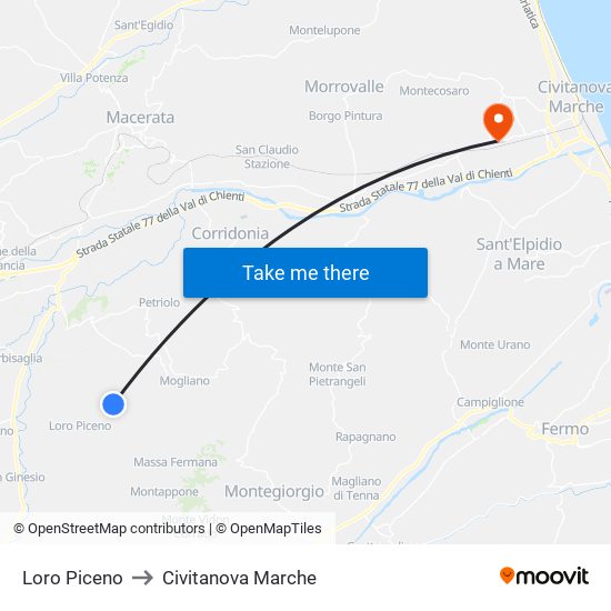 Loro Piceno to Civitanova Marche map