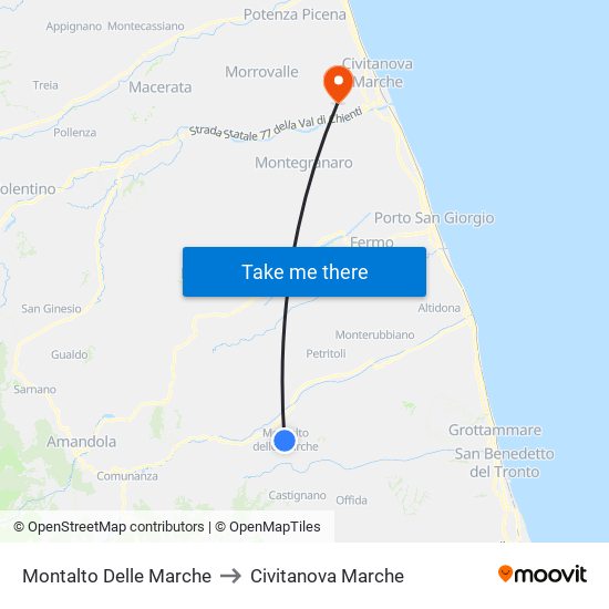 Montalto Delle Marche to Civitanova Marche map