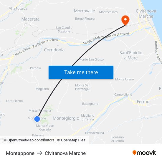 Montappone to Civitanova Marche map