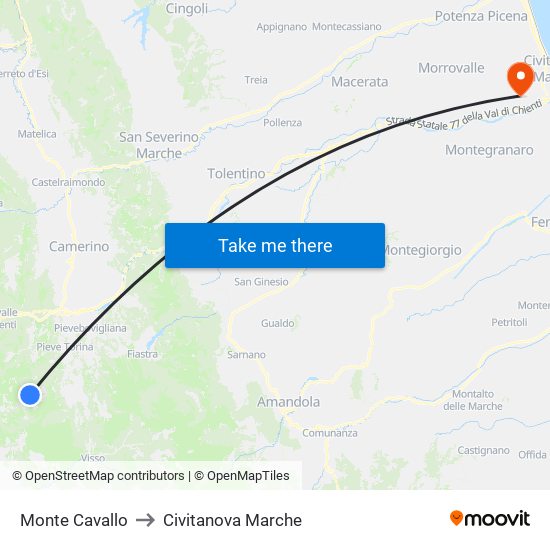 Monte Cavallo to Civitanova Marche map