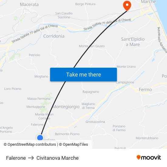 Falerone to Civitanova Marche map