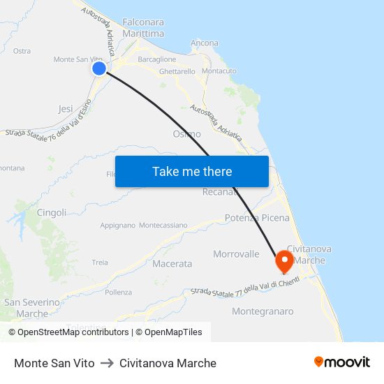 Monte San Vito to Civitanova Marche map