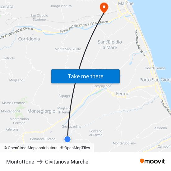 Montottone to Civitanova Marche map