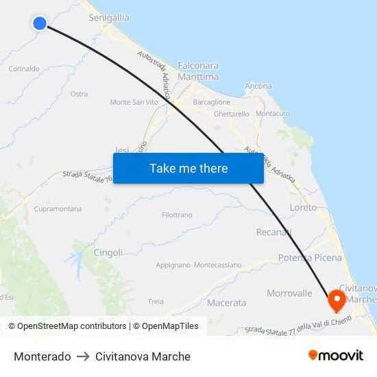 Monterado to Civitanova Marche map