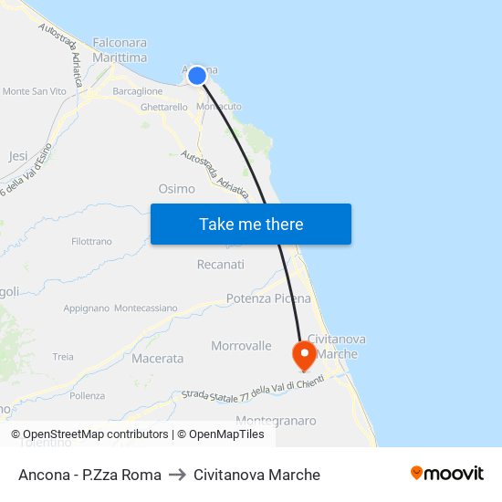 Ancona - P.Zza Roma to Civitanova Marche map