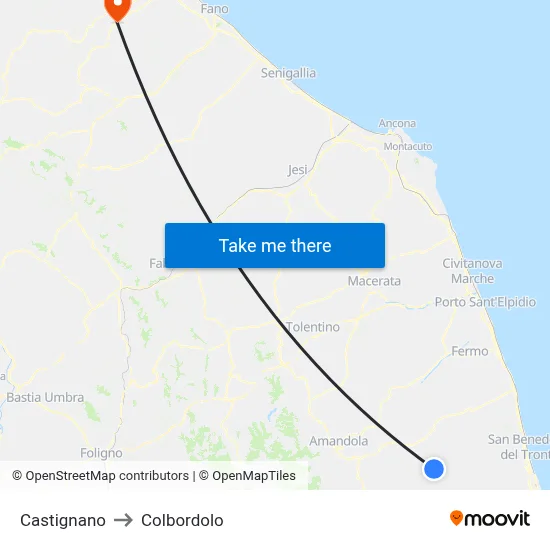 Castignano to Colbordolo map