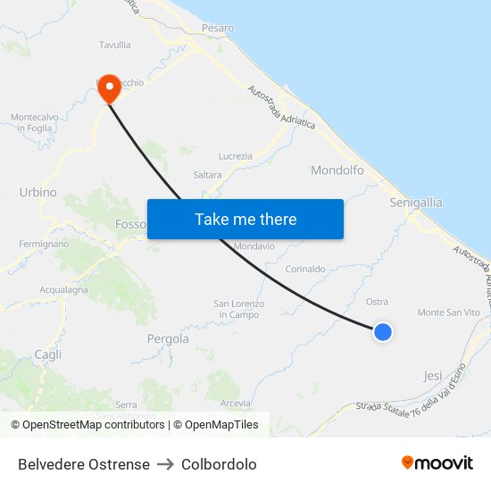 Belvedere Ostrense to Colbordolo map