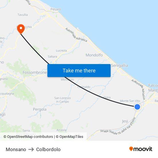 Monsano to Colbordolo map