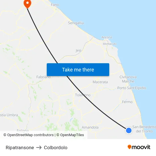 Ripatransone to Colbordolo map