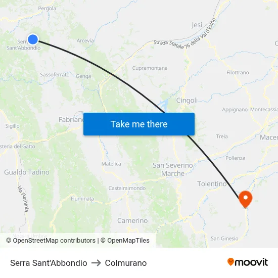 Serra Sant'Abbondio to Colmurano map