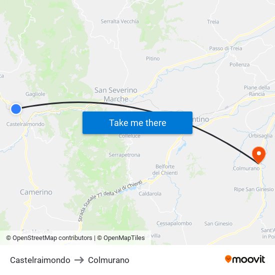 Castelraimondo to Colmurano map