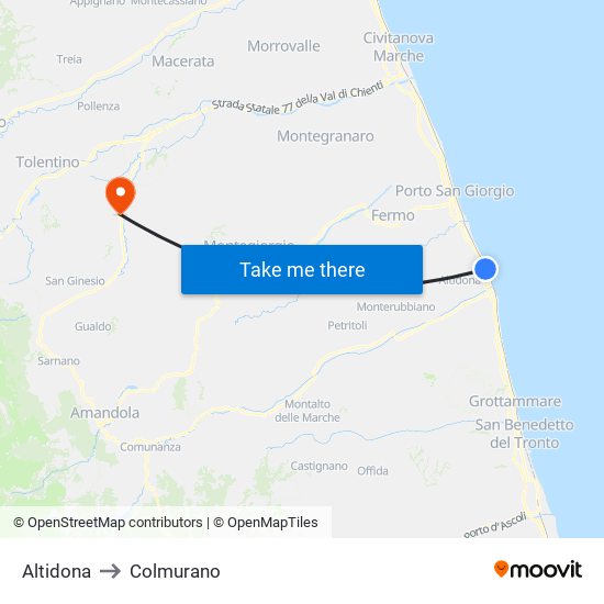 Altidona to Colmurano map