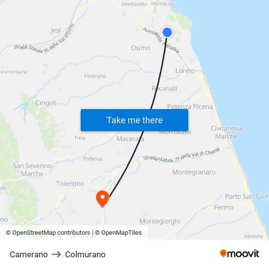 Camerano to Colmurano map