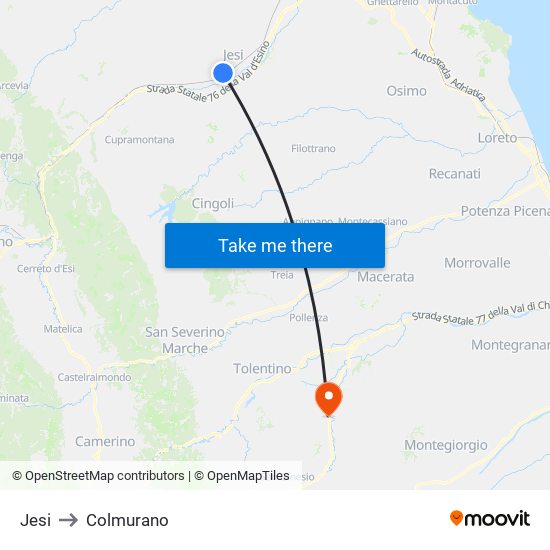 Jesi to Colmurano map