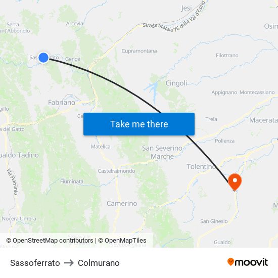 Sassoferrato to Colmurano map