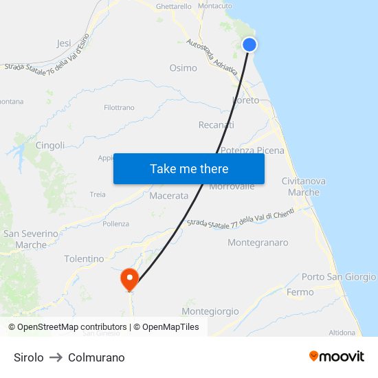 Sirolo to Colmurano map