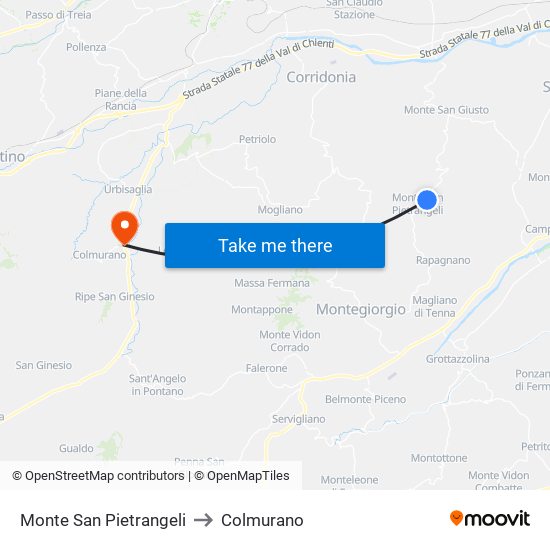 Monte San Pietrangeli to Colmurano map