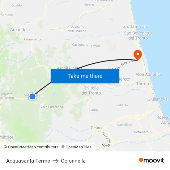Acquasanta Terme to Colonnella map