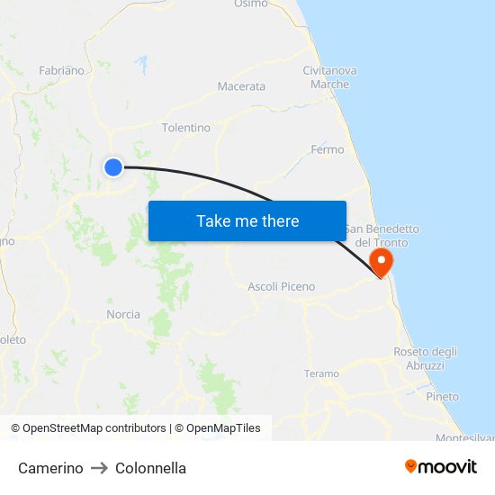 Camerino to Colonnella map