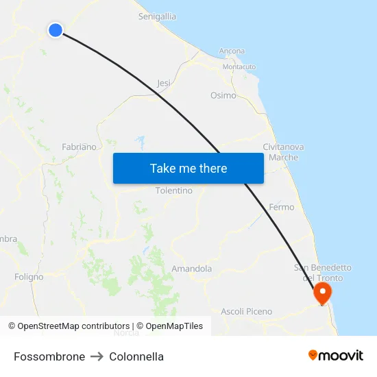 Fossombrone to Colonnella map