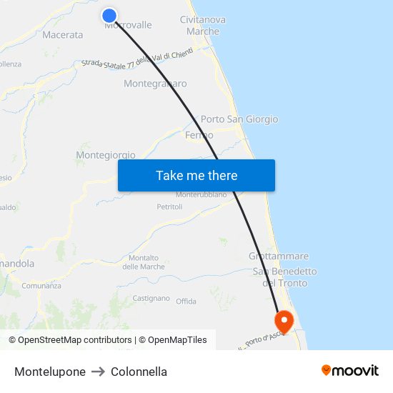 Montelupone to Colonnella map