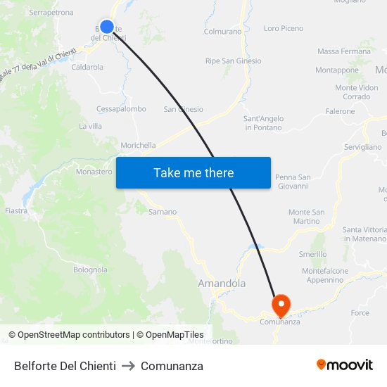 Belforte Del Chienti to Comunanza map