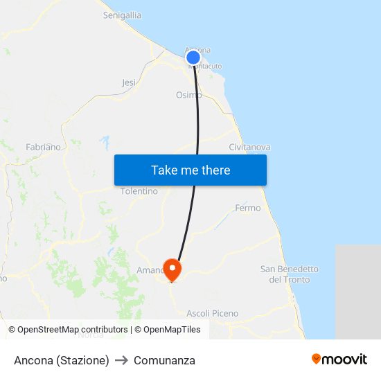 Ancona (Stazione-Linee Atma) to Comunanza map