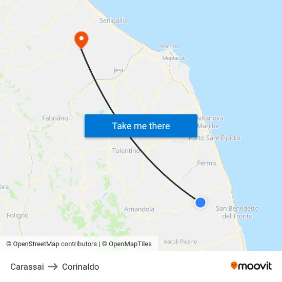 Carassai to Corinaldo map