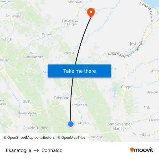 Esanatoglia to Corinaldo map