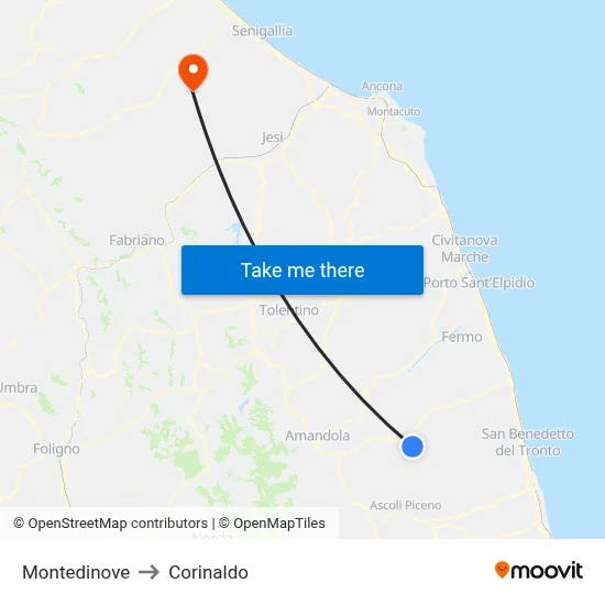 Montedinove to Corinaldo map