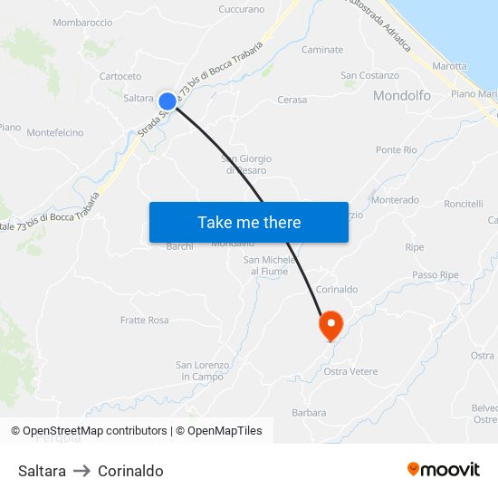 Saltara to Corinaldo map
