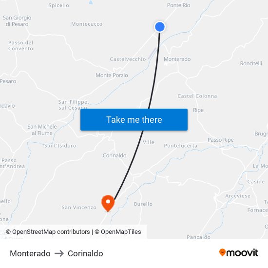 Monterado to Corinaldo map