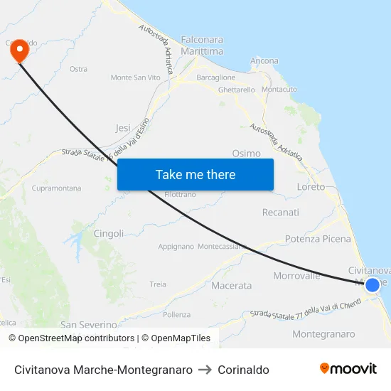 Civitanova Marche-Montegranaro to Corinaldo map