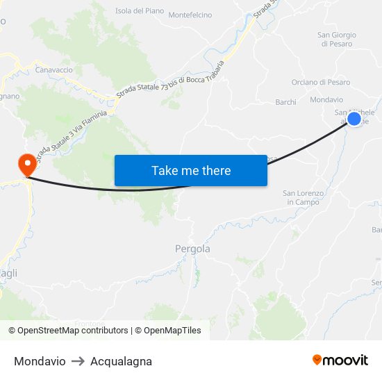 Mondavio to Acqualagna map