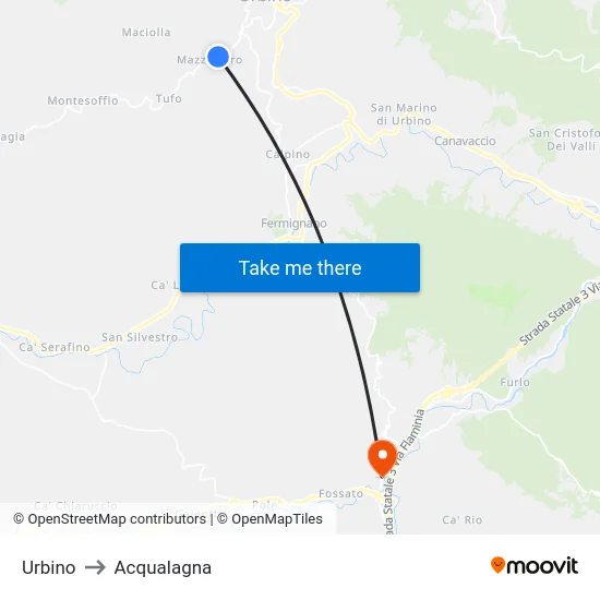 Urbino to Acqualagna map