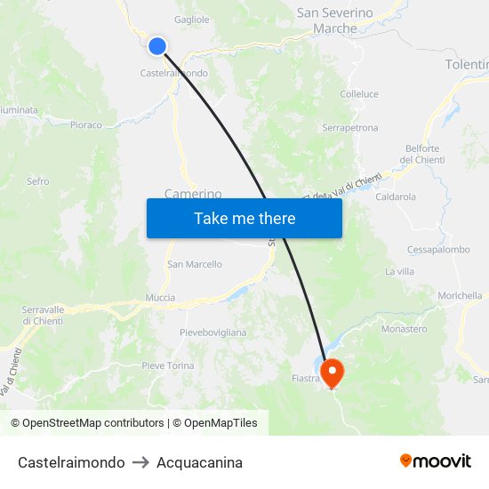 Castelraimondo to Acquacanina map