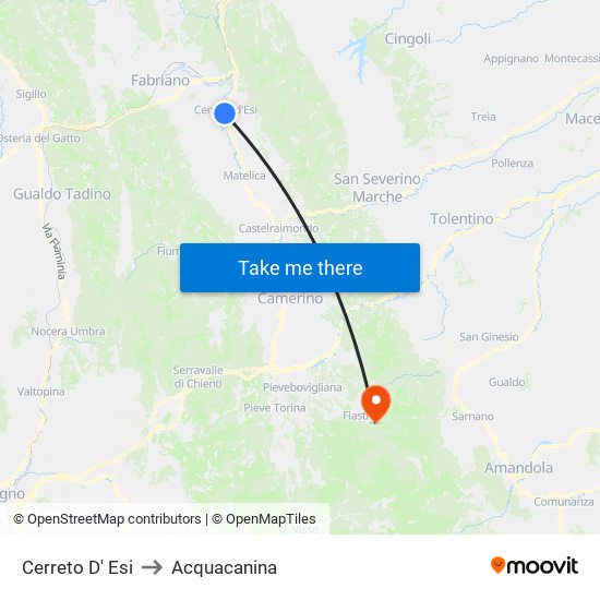 Cerreto D' Esi to Acquacanina map