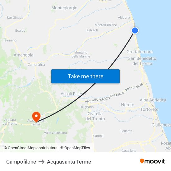 Campofilone to Acquasanta Terme map