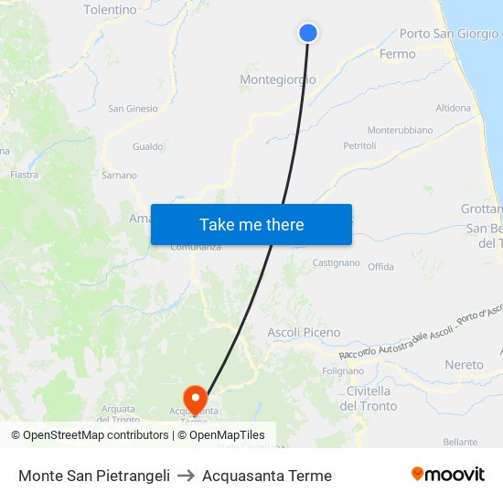 Monte San Pietrangeli to Acquasanta Terme map