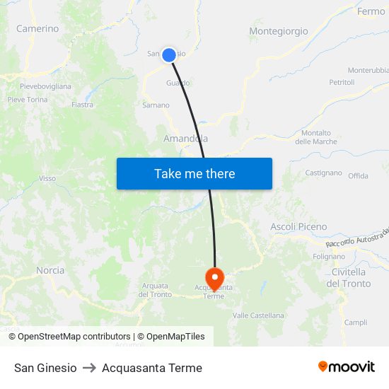 San Ginesio to Acquasanta Terme map