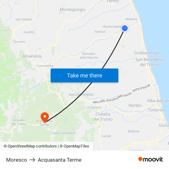 Moresco to Acquasanta Terme map