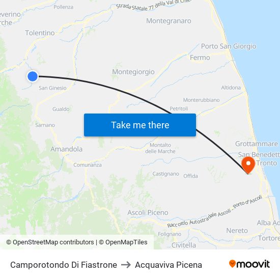 Camporotondo Di Fiastrone to Acquaviva Picena map