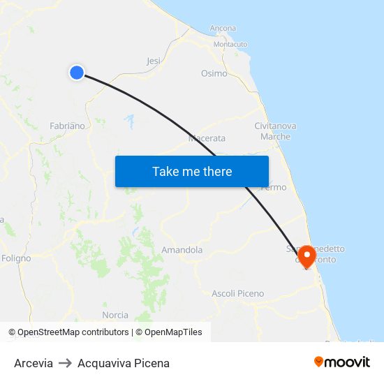 Arcevia to Acquaviva Picena map